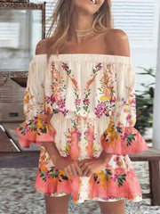 Off Shoulder Chiffon Floral Beach Dress - Fioness
